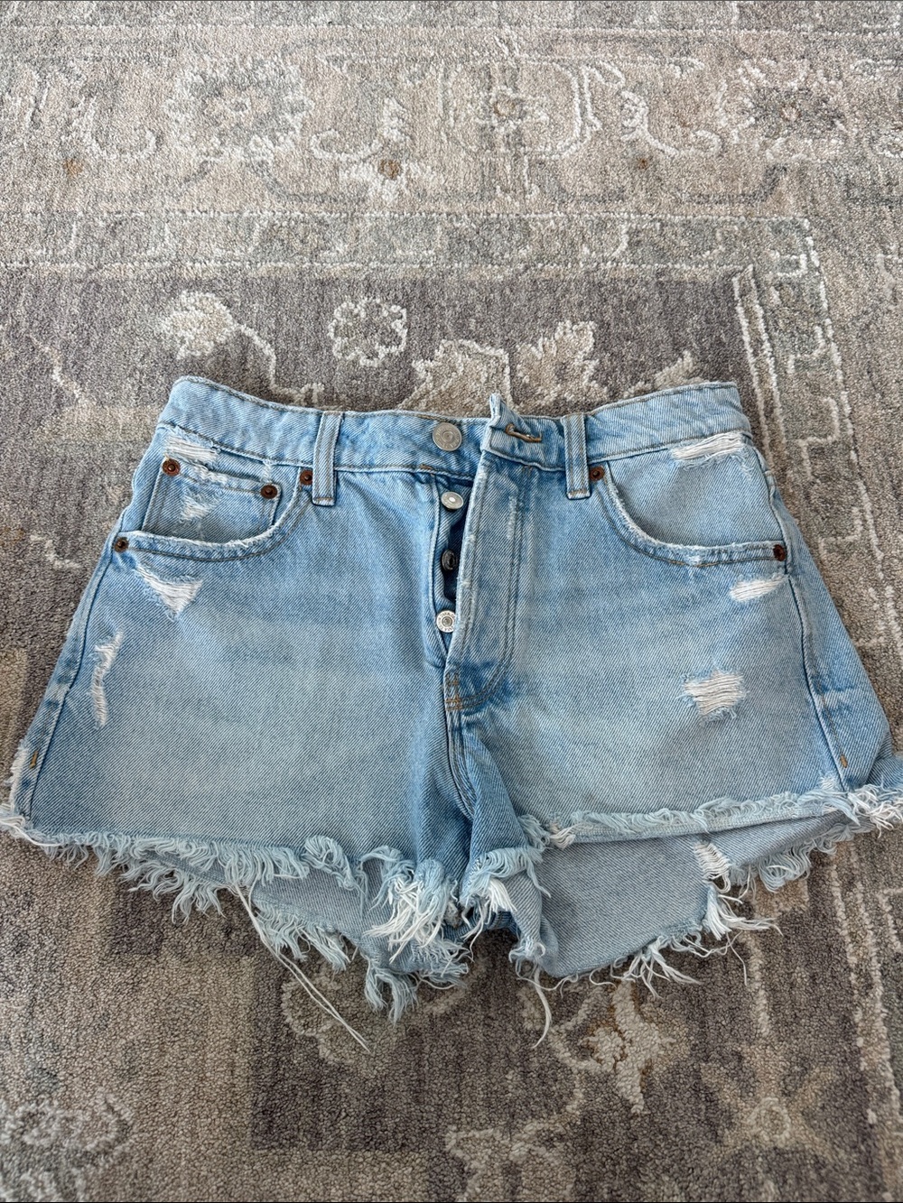 Zara Light Blue Distressed Denim Cutoff Shorts